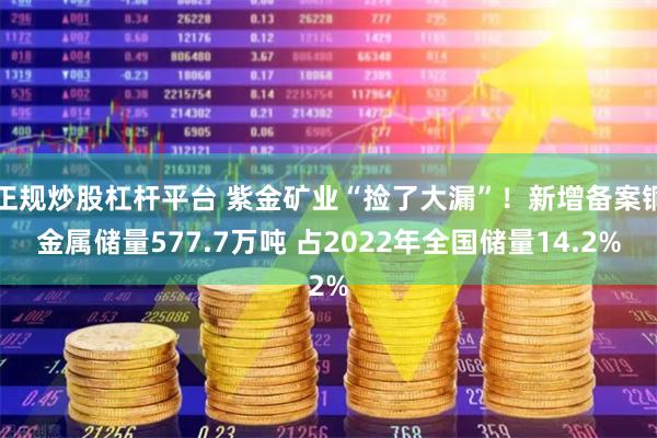 正规炒股杠杆平台 紫金矿业“捡了大漏”！新增备案铜金属储量577.7万吨 占2022年全国储量14.2%